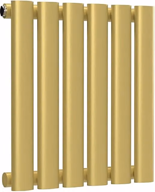 Lux Heat Oval Horizontal Single Steel Radiator in Metallic Gold, W: 40.0 cm, H: 36.0 cm, D: 4.0 cm