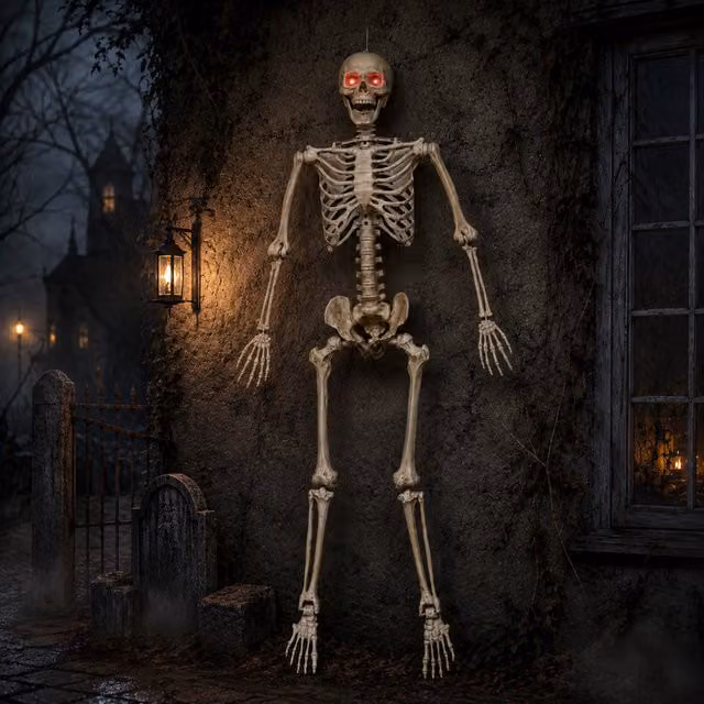 Samuel Alexander 5ft White Halloween Skeleton with Poseable Joints and Red LEDs
