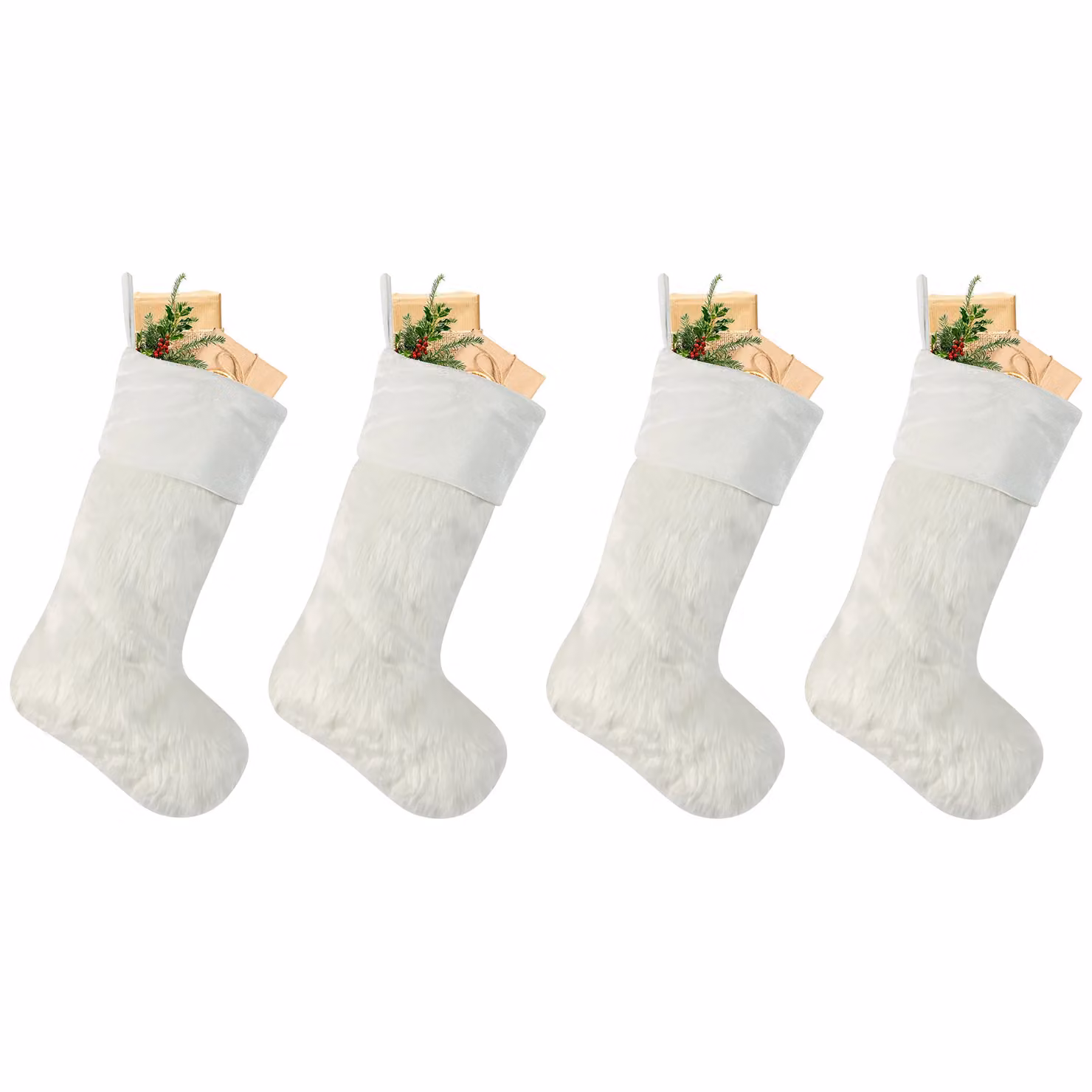 Dibor Set of 4 Beresford White and Brown Faux Fur Christmas Stockings – 2