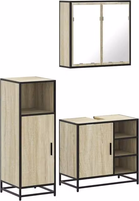 Berkfield Home 3 Piece Industrial Bathroom Furniture Set in Sonoma Oak and Beige – 1