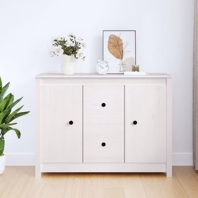 Berkfield Home White Solid Wood Pine Sideboard, W/D/H: 100 x 35 x 74 cm