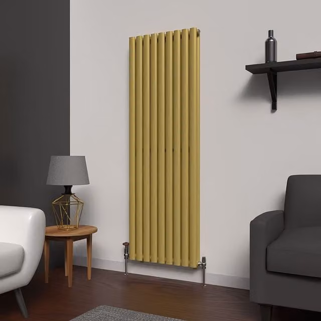 Lux Heat Oval Coloured Vertical Radiator in Metallic Gold, H: 160 cm, W: 54 cm