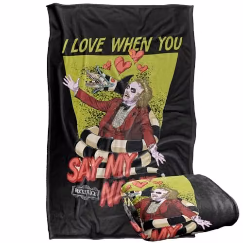 Warner Bros. Beetlejuice Same My Name Super Soft Silky Touch Fleece Throw Blanket, Multicolour, W: 91.44 cm x D: 147 cm