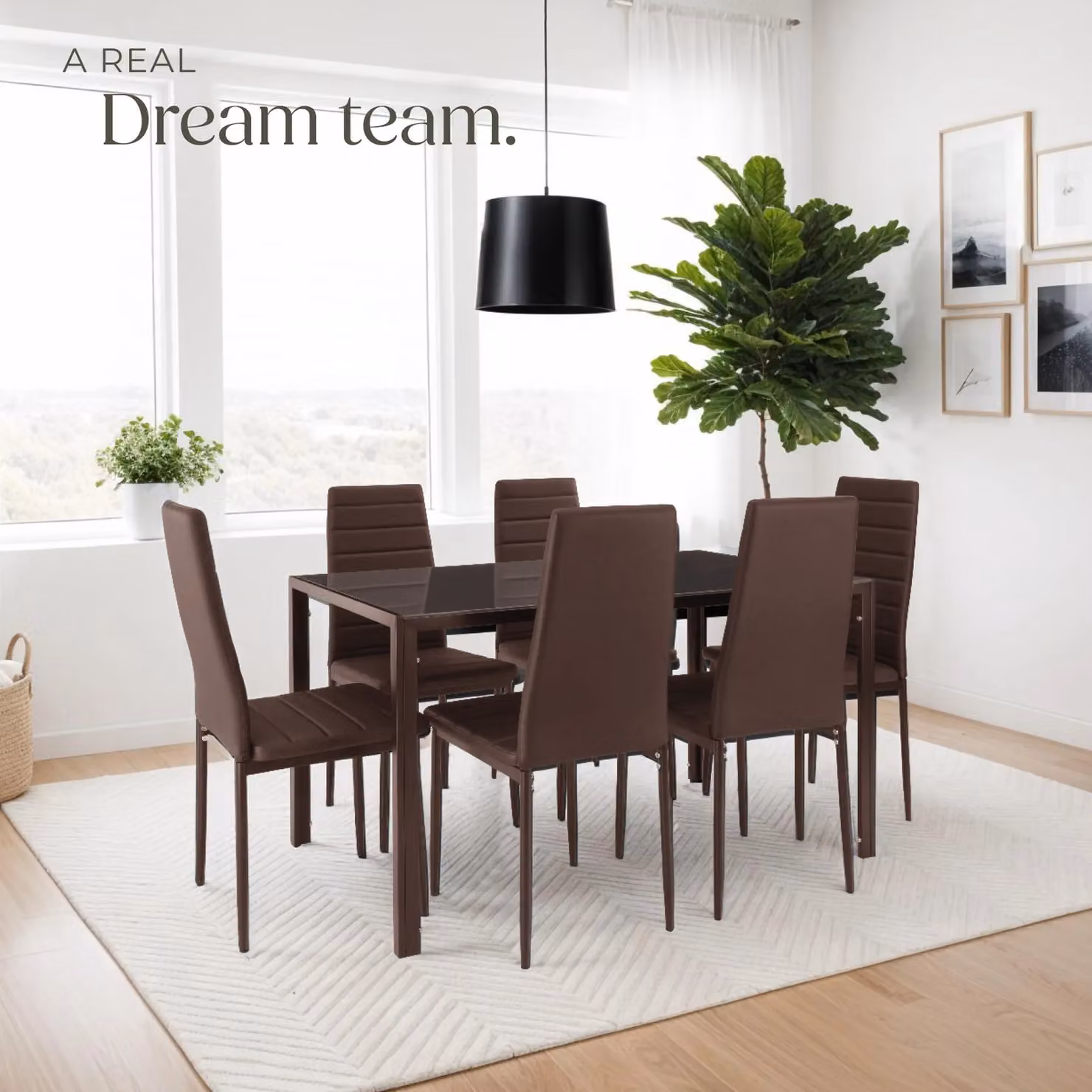 tectake Thomas Set of 6 Dining Chairs in Brown Cappuccino Synthetic Leather – 7