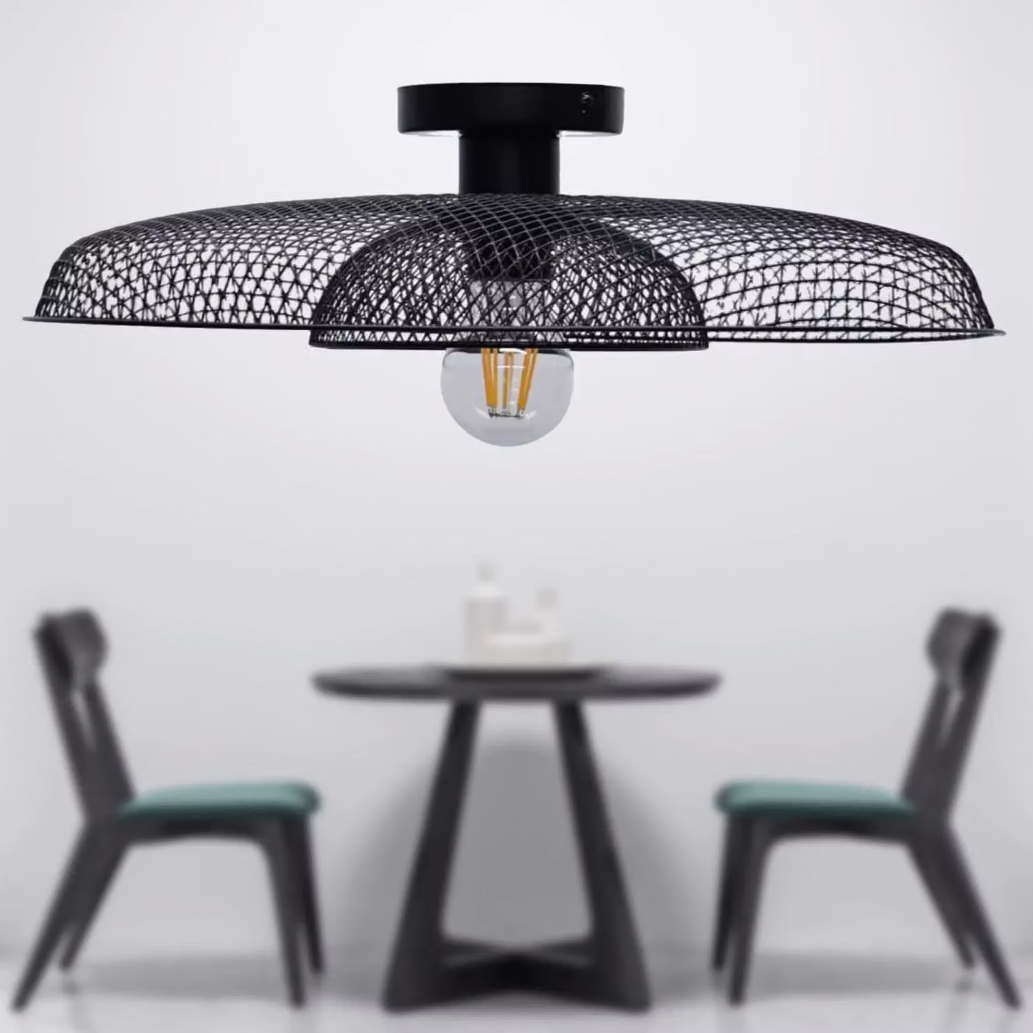 First Choice Lighting Cassidy Black E27 Round Metal Flush Mount Ceiling Light – 3