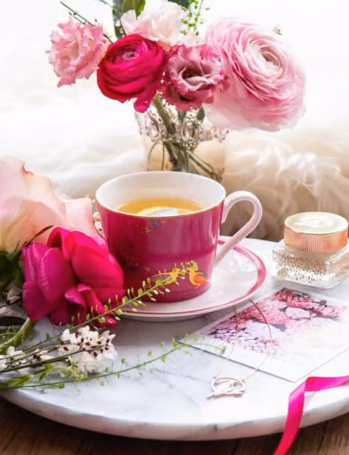 Portmeirion Sara Miller Chelsea Pink and Gold Bone China Cup and Saucer Set