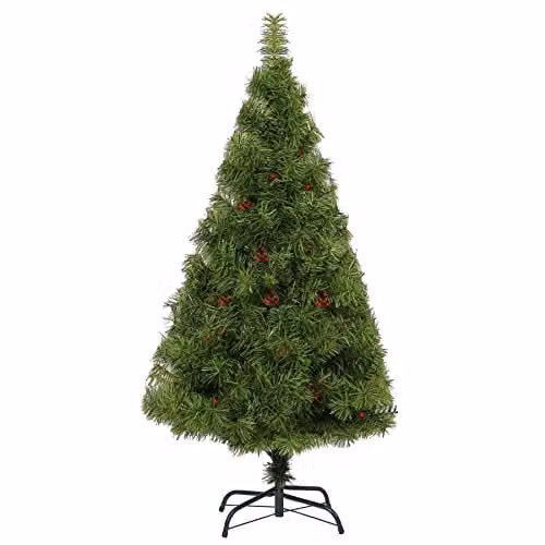 Shatchi 6ft Green and Red Boulder Pine Christmas Tree with Berries