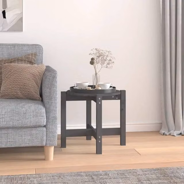 Berkfield Home Round Grey Solid Pine Wood Coffee Table, Diameter: 52.5 cm, Height: 45 cm