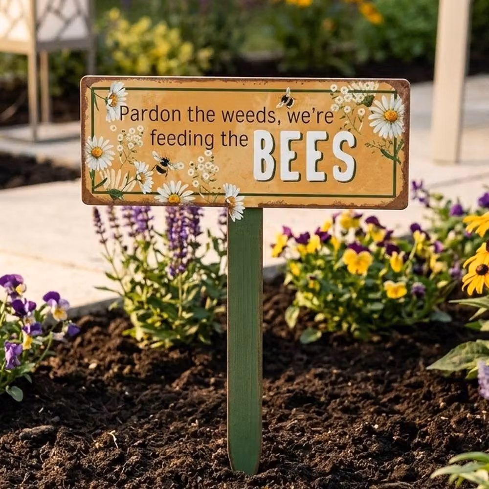 Garden Greatness Pardon The Weeds Metal Garden Stake in Mustard Yellow – 2