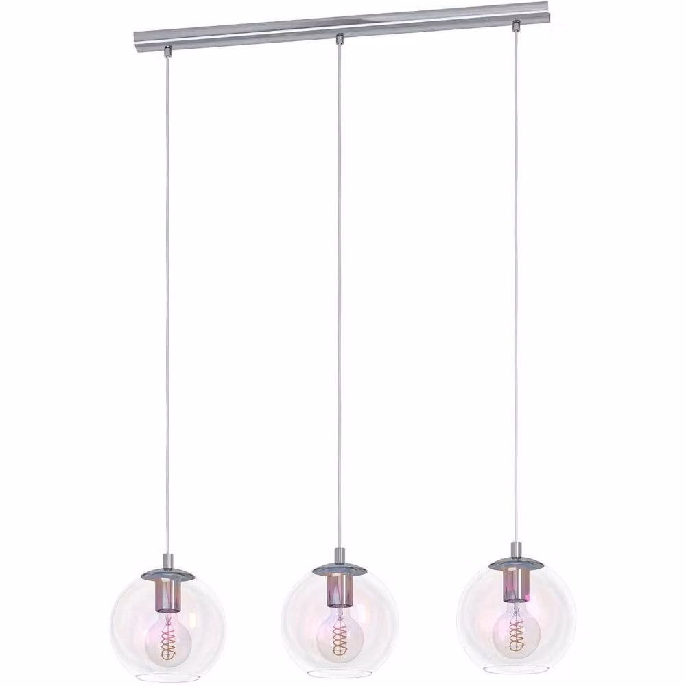 Loops Chrome and Transparent Glass Triple Sphere Pendant Ceiling Light with E27 Fitting – 2