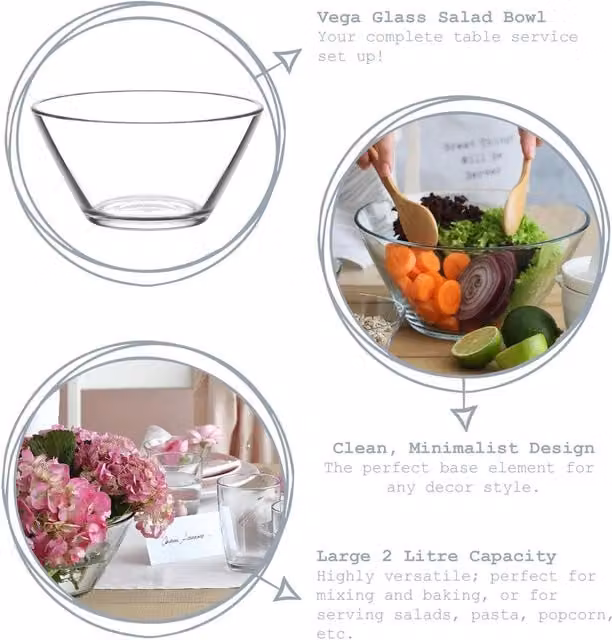 LAV Vega Glass Serving Bowls, Transparent, Pack of 2 – 1