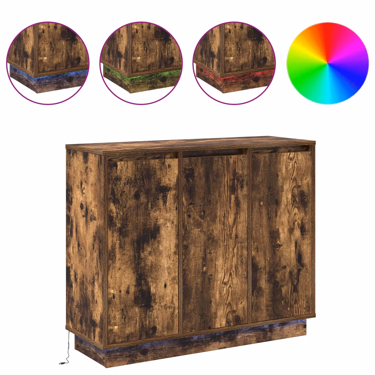 Berkfield Home Sideboard with Integrated LED in Smoked Oak Brown, W/D/H: 90 x 32 x 75 cm – 3