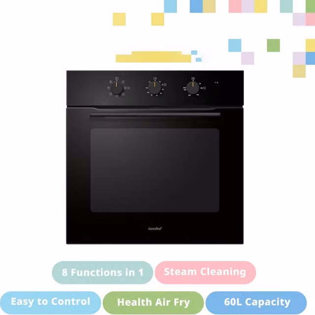 Livingandhome 60L Mechanical Control Built-in Electric Fan Oven with Air Fry Function in Black