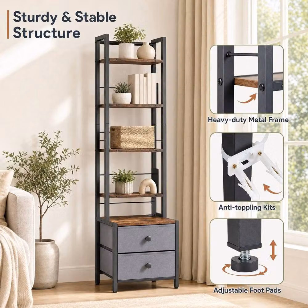 Kelvenix 5-Tier Industrial Media Storage Cabinet in Brown – 4