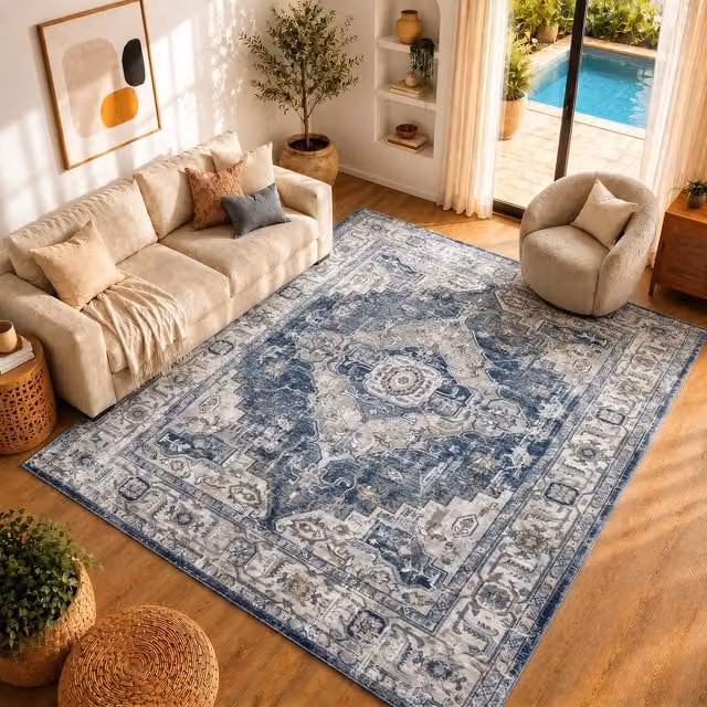 Livabliss Jolie Vintage Boho Rectangular Rug in Grey, Blue and Black, W: 160 cm, L: 220 cm