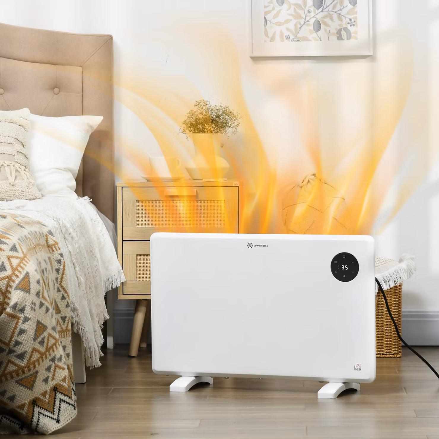 HOMCOM 1200W Electric Convector Space Heater, White, Freestanding or Wall Mounted with Adjustable Thermostat, Timer and Remote Control – 2