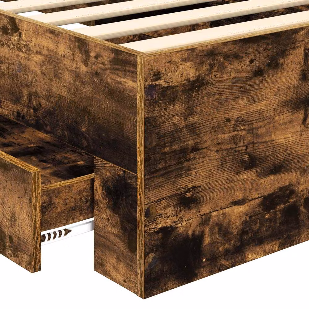 Berkfield Home Modern Bed Frame in Smoked Oak and Silver, W: 75 cm, L: 190 cm – 6