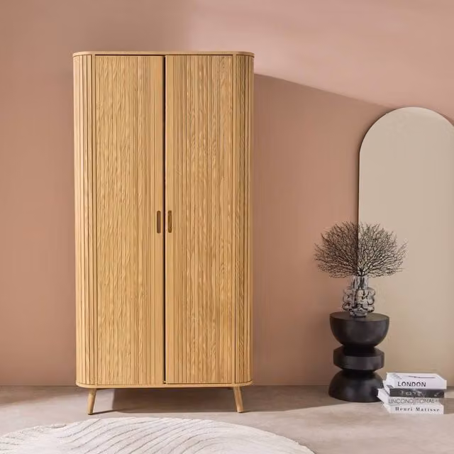sweeek Wood Effect Cabinet with Internal Shelves and Hanging Rod, Light Brown, H 180 x W 90 x D 60 cm – 1