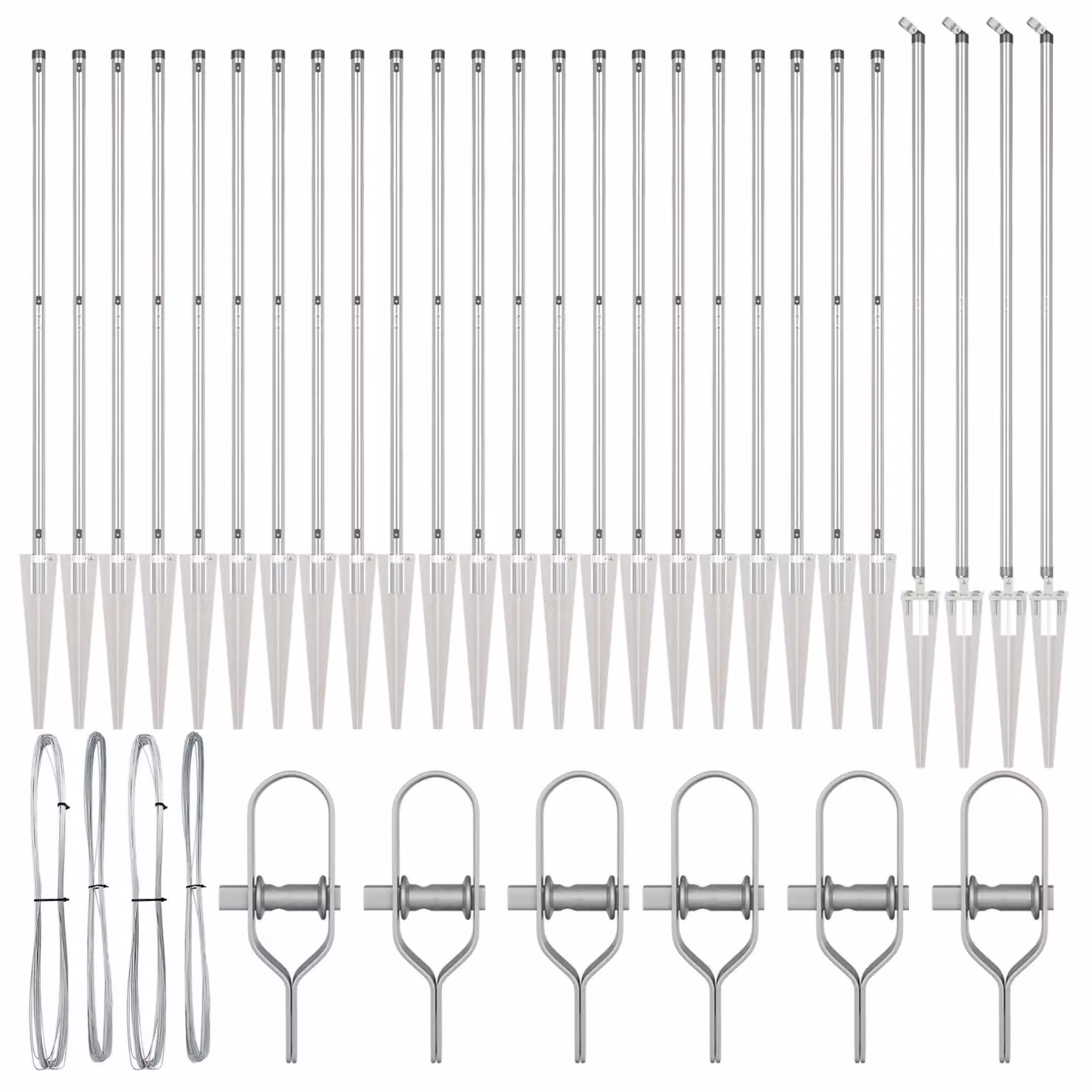 Berkfield Home 26-Piece Set of Silver Galvanised Steel Round In-Ground Fence Posts with Spike, Height: 170 cm, Diameter: 32 mm – 2