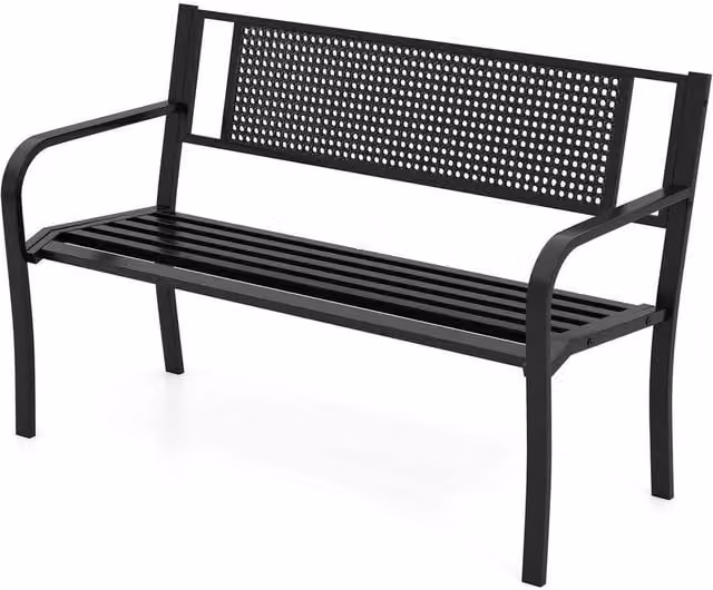 VOGREX Black Modern Geometric Metal Garden Bench, Width: 127 cm