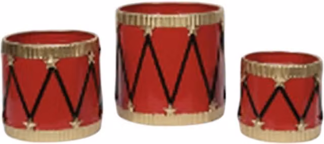 Four Candle Set of 3 Rustic Geometric Galvanised Steel Planters in Red, Gold and Black – 1