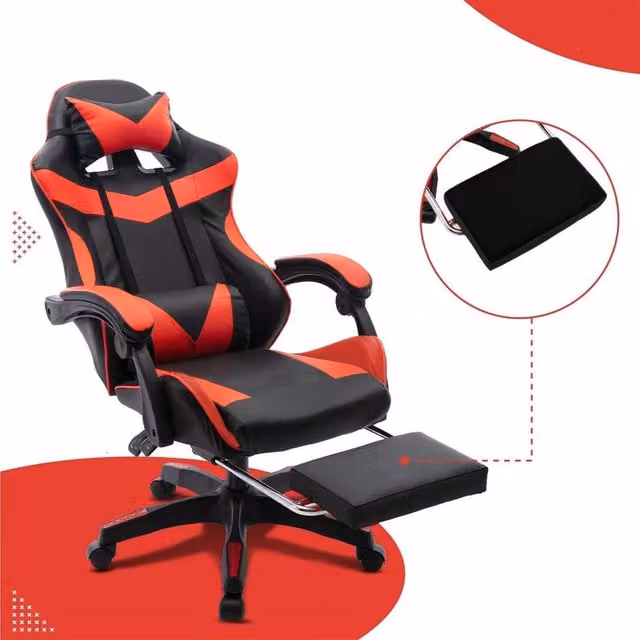 KORVIXA Modern Black and Red Faux Leather Task Chair with Headrest and Armrests, Height Adjustable and 360 Swivel