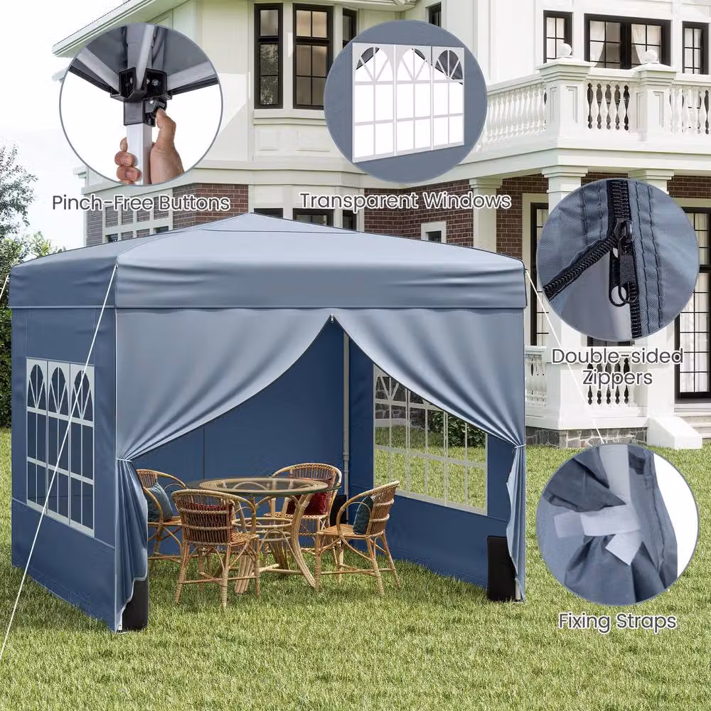 Gymax Grey Pop Up Camping Sunshade Shelter with 4 Sidewalls, W/D: 290 x 290 cm, H: 230 cm – 5