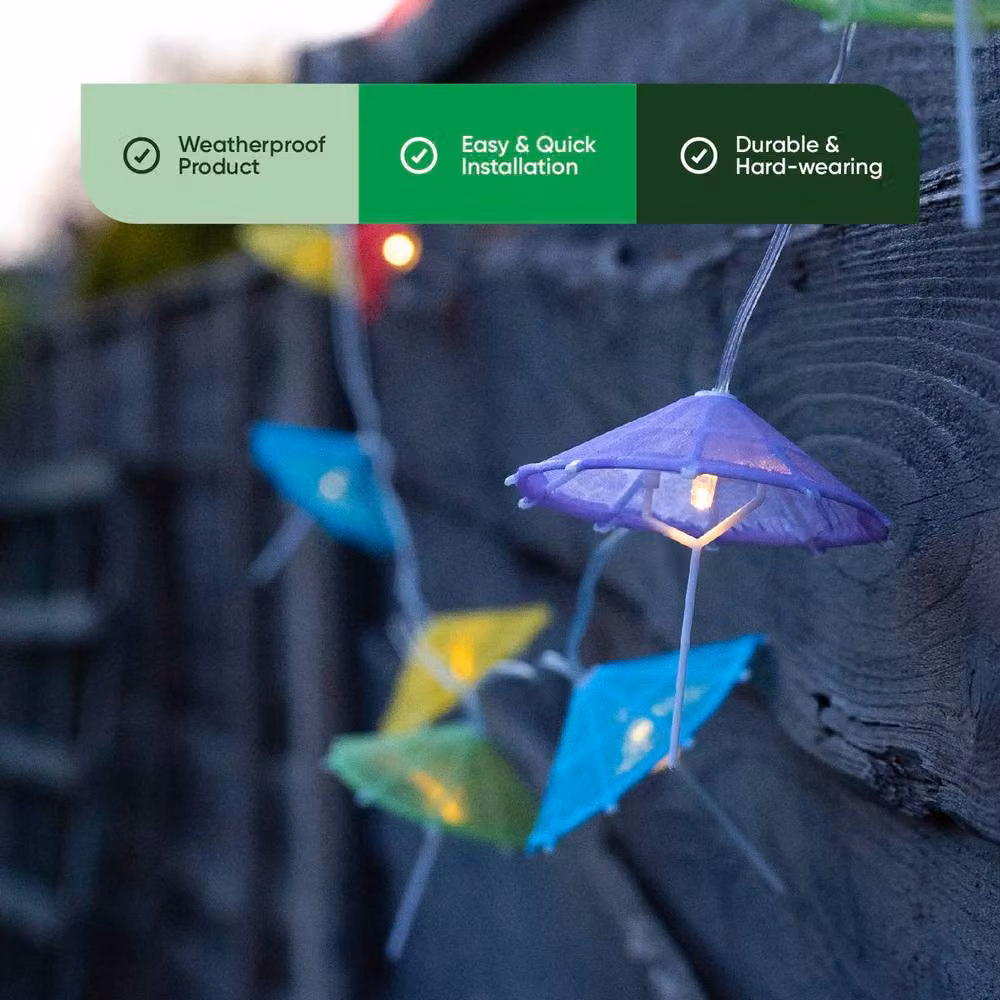 Gardenwize Solar Powered Multicolour Cocktail Umbrella String Lights with Dusk Sensor – 4