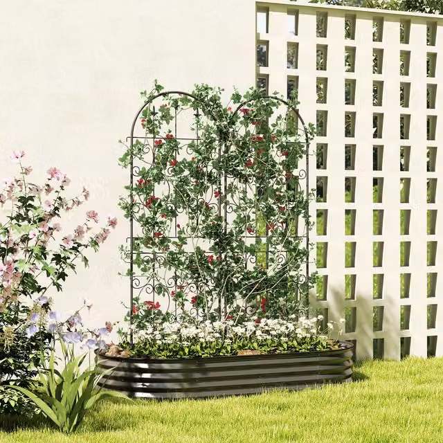 OUTSUNNY Set of 2 Black Metal Garden Trellis Panels, H 150 cm x W 50 cm – 1