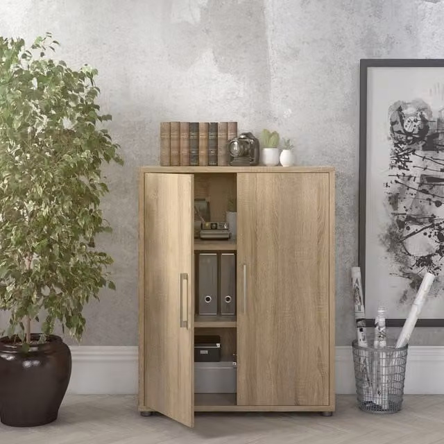 Furniture To Go Prima 2-Shelf 2-Door Bookcase in Oak Brown