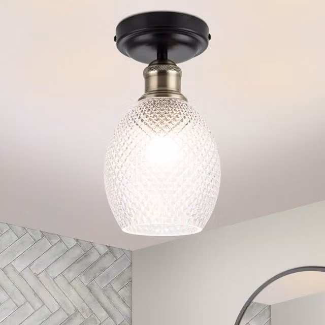 COSYLYTE Auburn Black Glass Bathroom Ceiling Flush Light