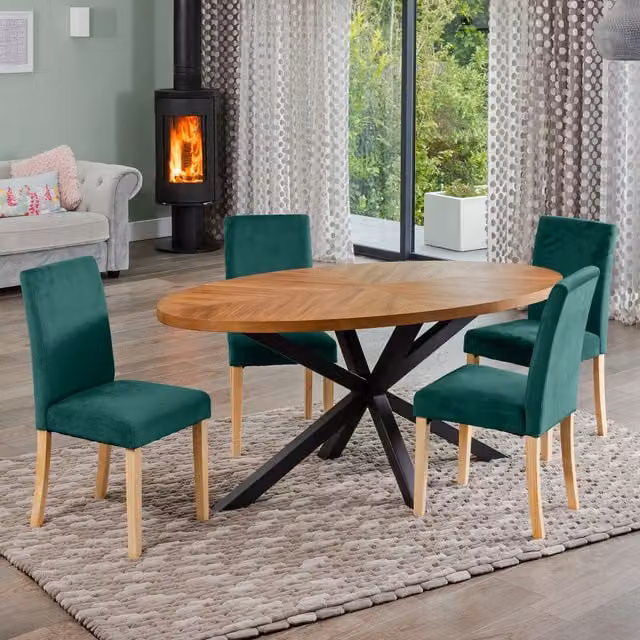 Artemis Home Modern Oval Dining Table Set with 4 Green Chairs