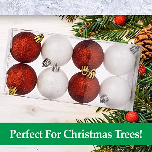 VFM e-Store Red, White and Gold Round Christmas Tree Baubles, 5cm (8 Pack) – 3