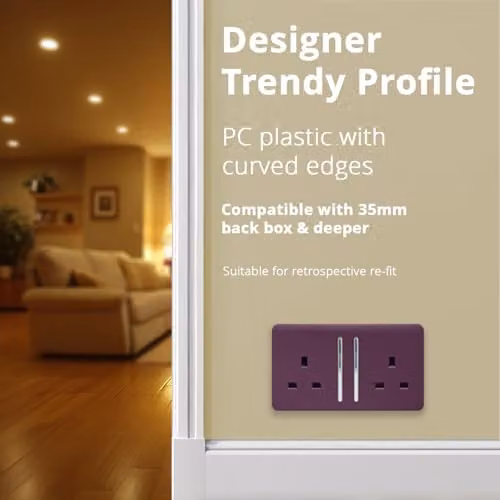 Trendi Switch 2 Gang 13 Amp Flush Wall Mounted Socket in Purple – 5