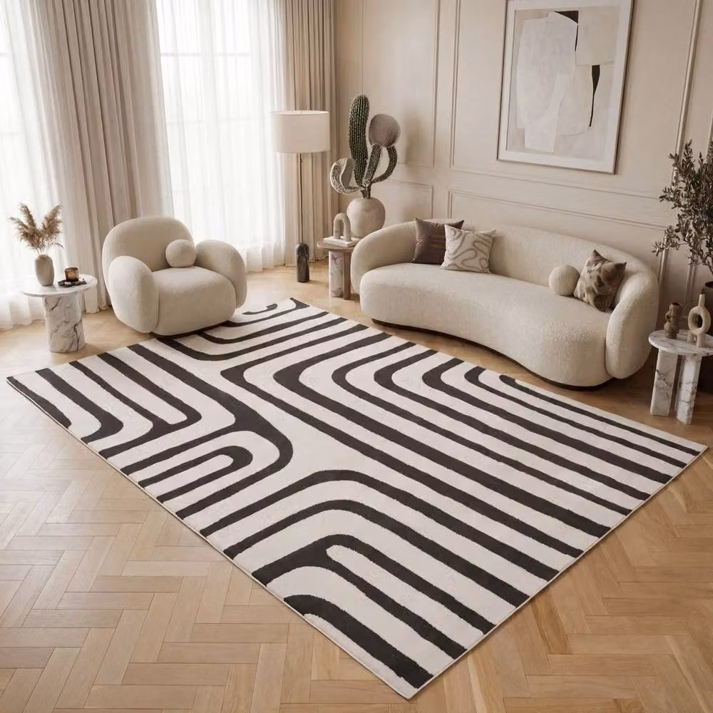 THE RUGS Loft Curved Line Soft Pile Area Rug, Dark Grey, W: 80 cm, L: 150 cm – 3
