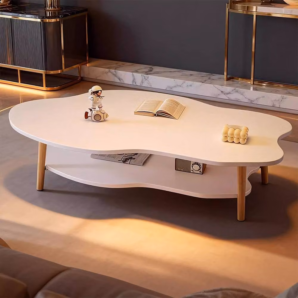 KORVIXA Modern 2-Layer Cloud Coffee Table with Storage Shelf in White, W/D/H: 50 x 40 x 40 cm – 2