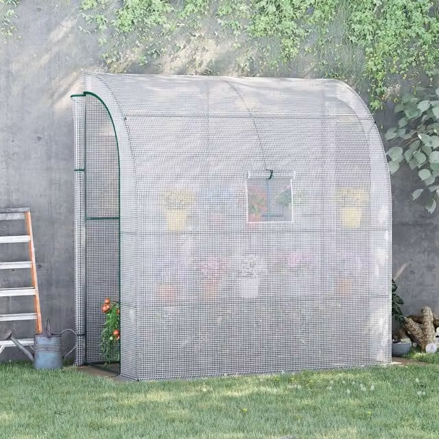 Outsunny White Walk-In Lean-to Wall Greenhouse with Window and Door, W: 100 cm, D: 200 cm, H: 213 cm – 1