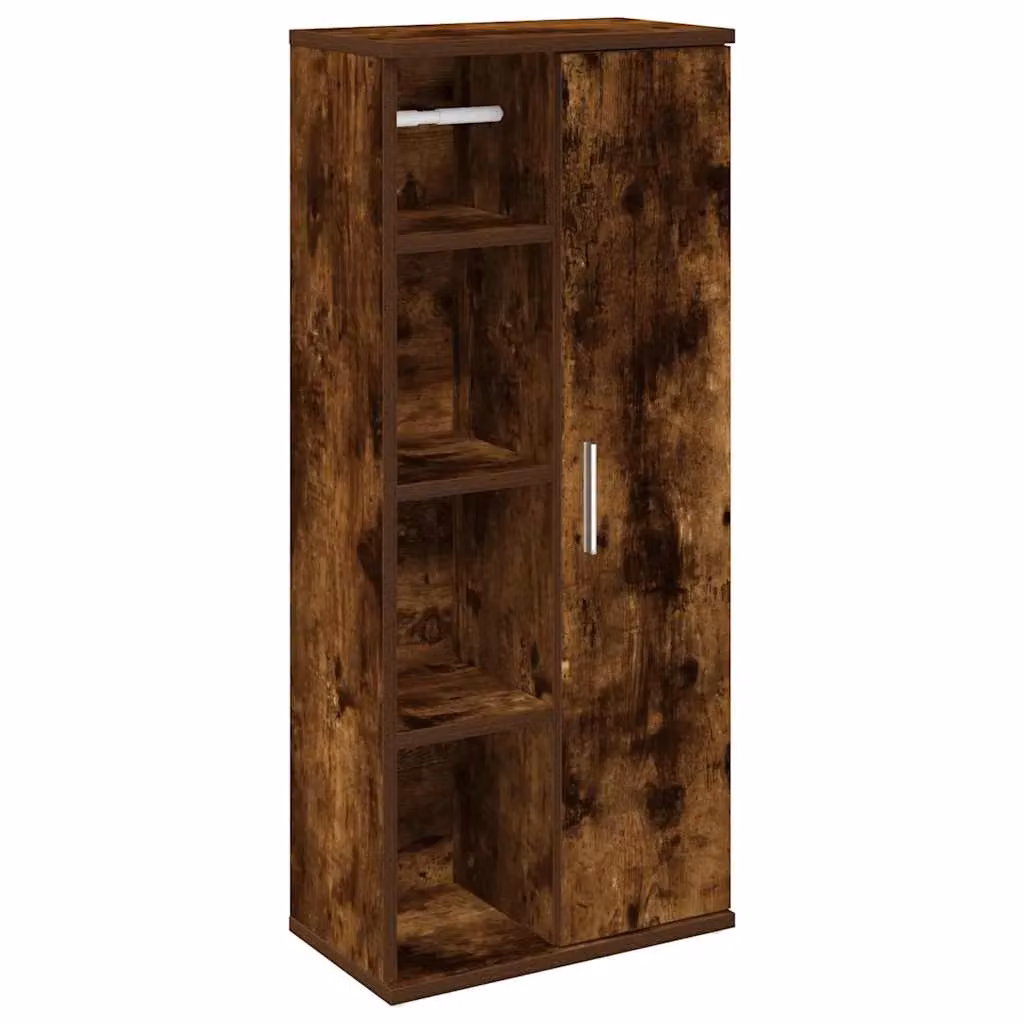 Berkfield Home Smoked Oak Bathroom Cabinet with Roll Holder in Brown, W/D/H: 39 x 22 x 90 cm – 2