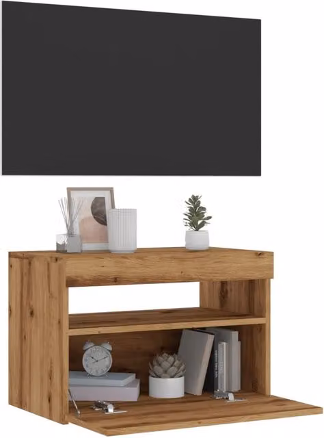 Berkfield Home Artisan Oak TV Cabinet with Integrated LED Lights, Brown, W/D/H: 60 x 35 x 40 cm