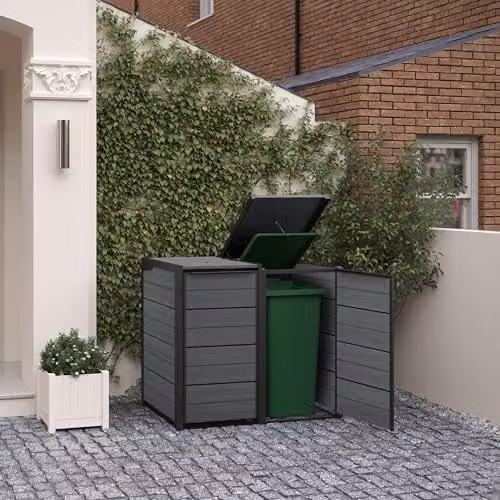 Keter Bin Hideaway Extension Kit in Grey with Evotech Wood-Look Finish and Steel Frame for 240L Wheelie Bins – 2