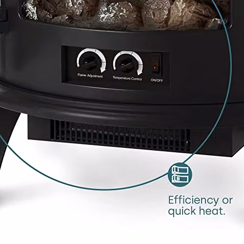 LIVIVO Panoramic Electric Log Fire Effect Heater with 1800W Heat Power and LED Lighting, Black – 5