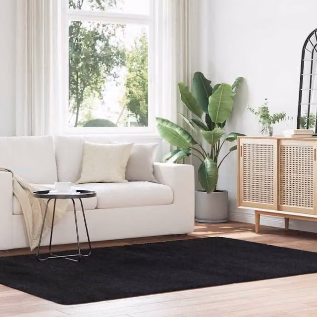 Berkfield Home NAVARRA Black Shaggy High Pile Polyester Rug, W: 160 cm, D: 230 cm