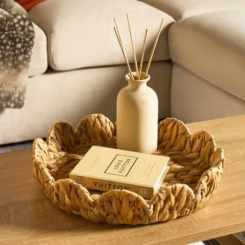 OHS Round Seagrass Woven Decorative Tray in Natural Beige, W: 30 cm, D: 30 cm, H: 6 cm – 1