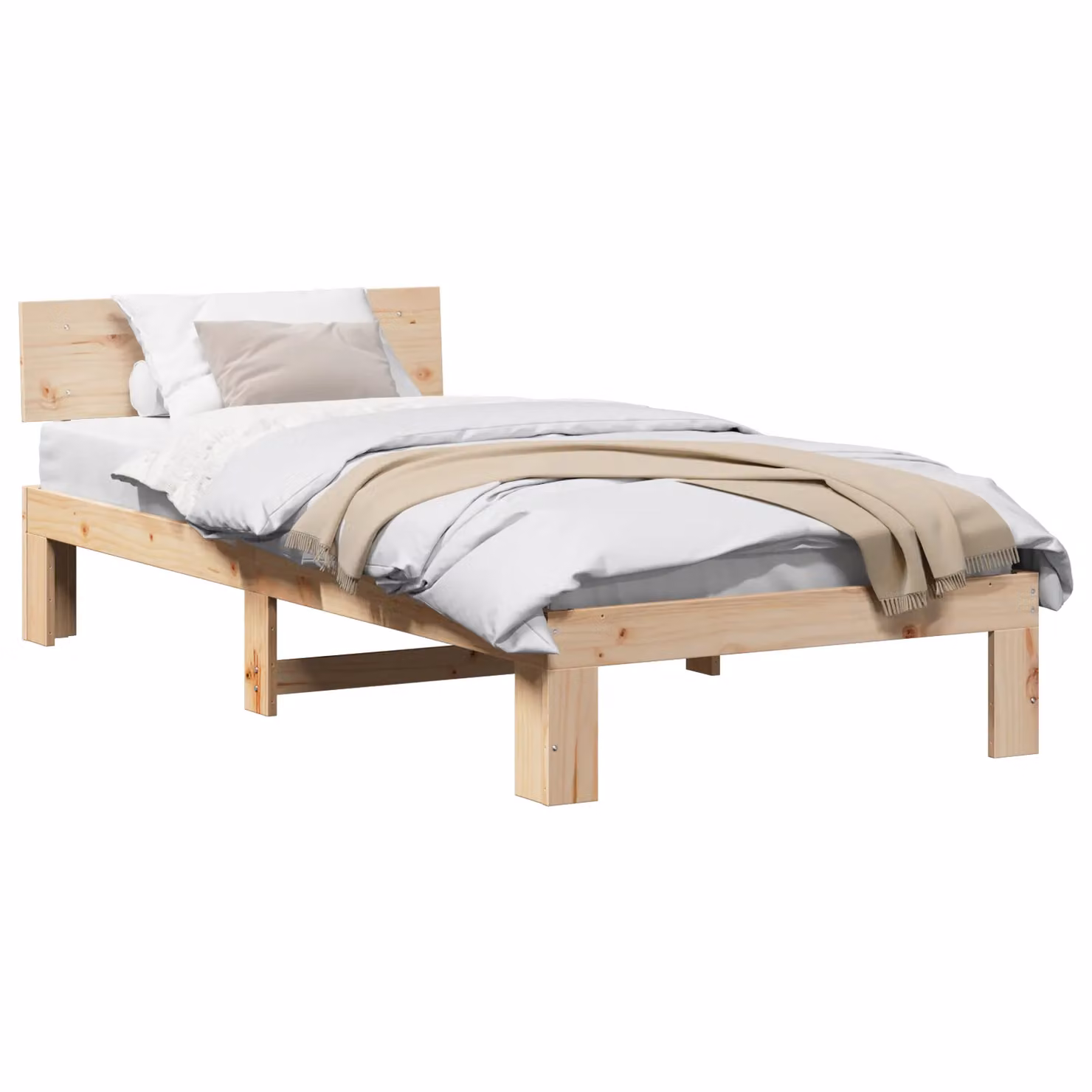 Berkfield Home Solid Pine Wood Bed Frame with Headboard, Beige, W: 90 cm, D: 200 cm, H: 66 cm – 2