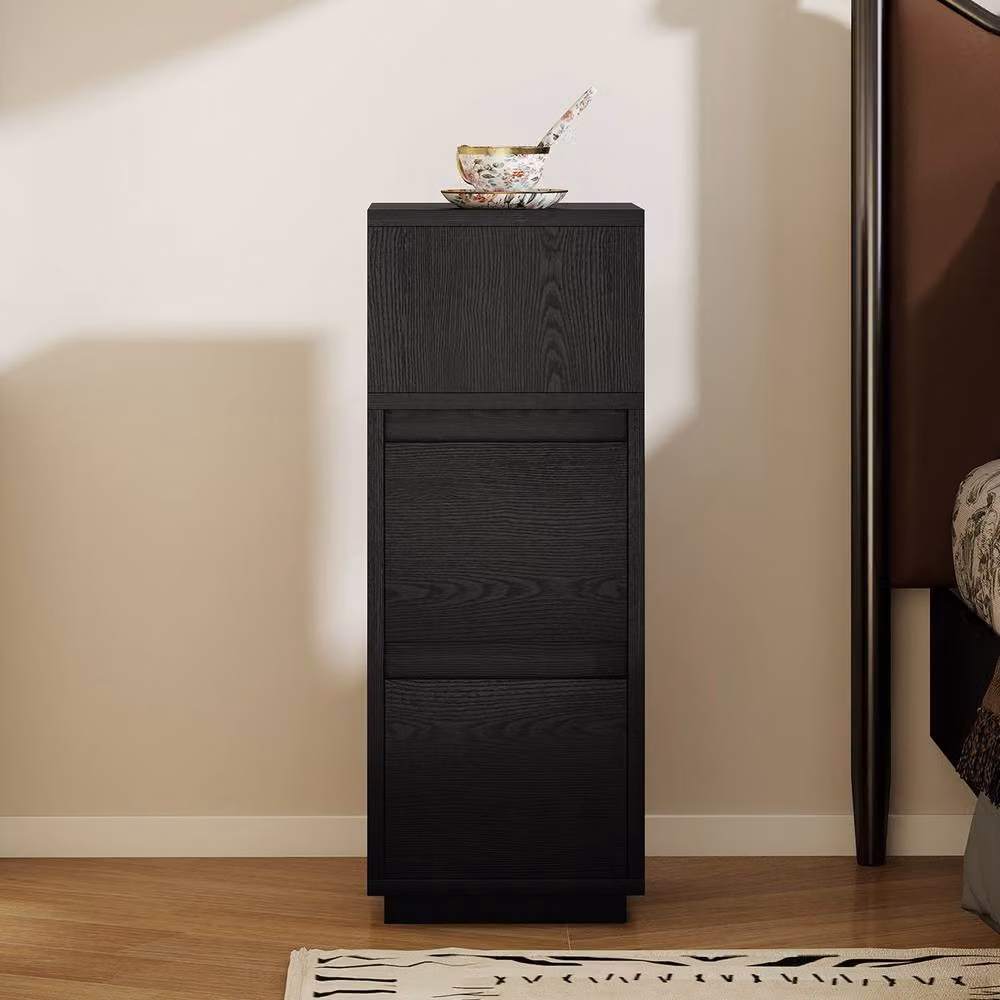 STILVORA Slim Bedside Cabinet with 2 Drawers and Open Shelf, Black – 2