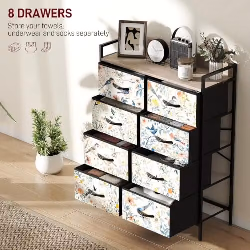 HOMCOM White Fabric and Metal 8-Drawer Bedroom Chest of Drawers – 3