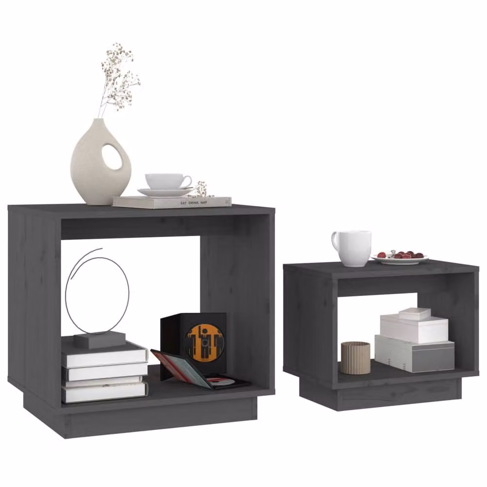 Berkfield Home Nesting Coffee Tables, Set of 2, Grey Solid Pine Wood – 3