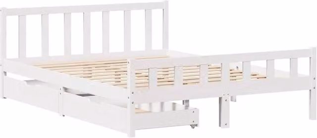 Berkfield Home King Size Solid Wood Bed Frame with Drawers, White, W/D/H: 150 x 200 cm