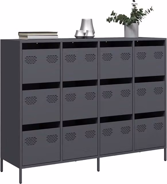 Berkfield Home Anthracite and Black Industrial Sideboard in Matt Cold-rolled Steel, W/D/H: 135 x 39 x 103.5 cm