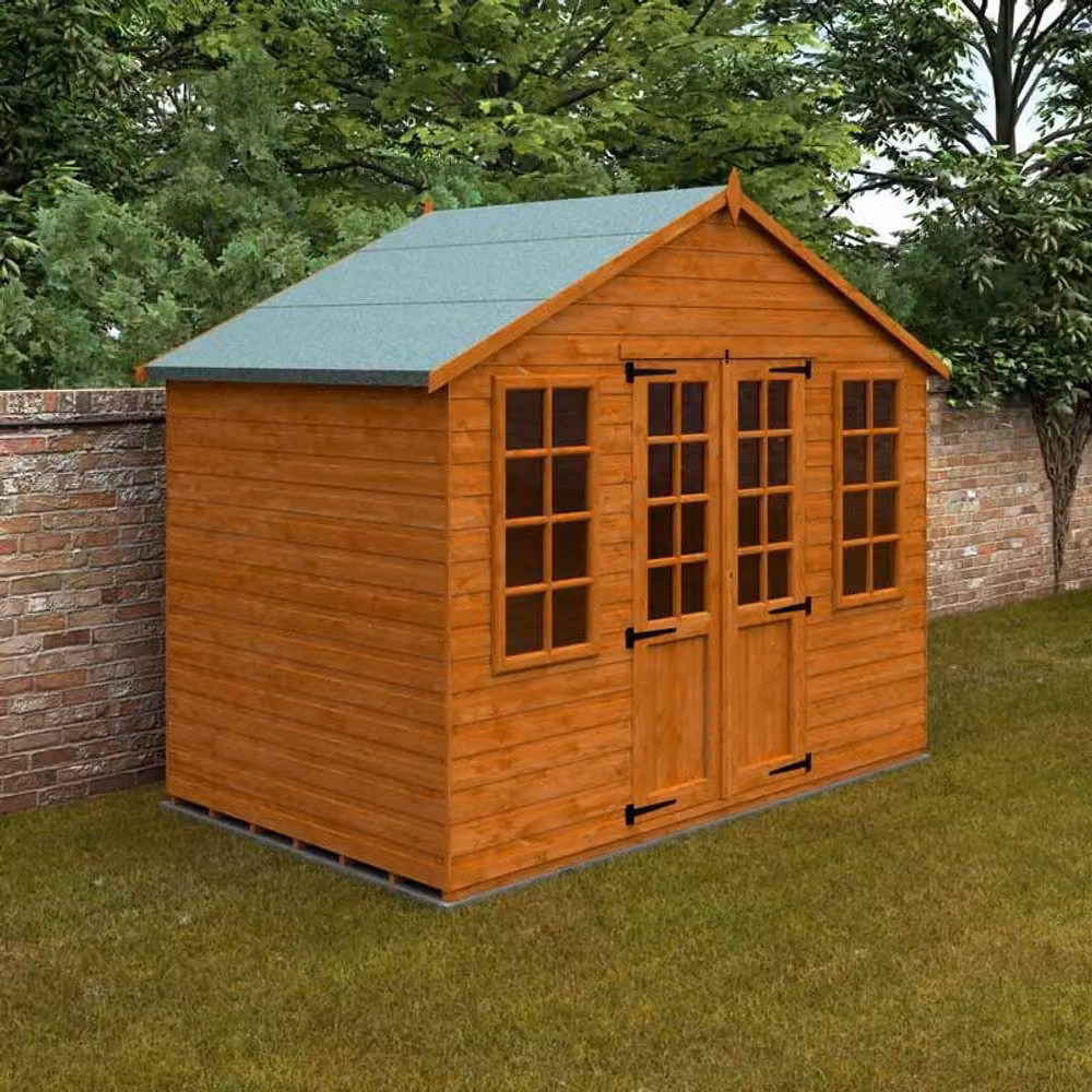 Buttercup Farm 6x10 Summerhouse 12mm Wood Shed in Orange and Grey, W/D/H: 295 x 175 x 257.7 cm – 2